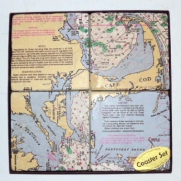 Other - Set Of 4 Coasters Boxed Imported Marble Cape Cod Nantucket Martha's Vineyard